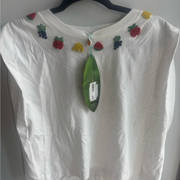 Embroidered Beaded Fruits White Sleeveless Top - Picture 5 of 6